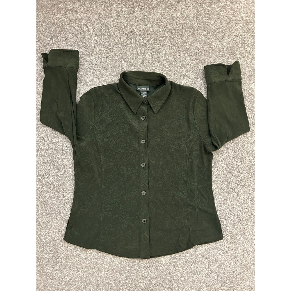 Sophisticated Notations Button Down Shirt Womens M Green Long Sleeve Excellent